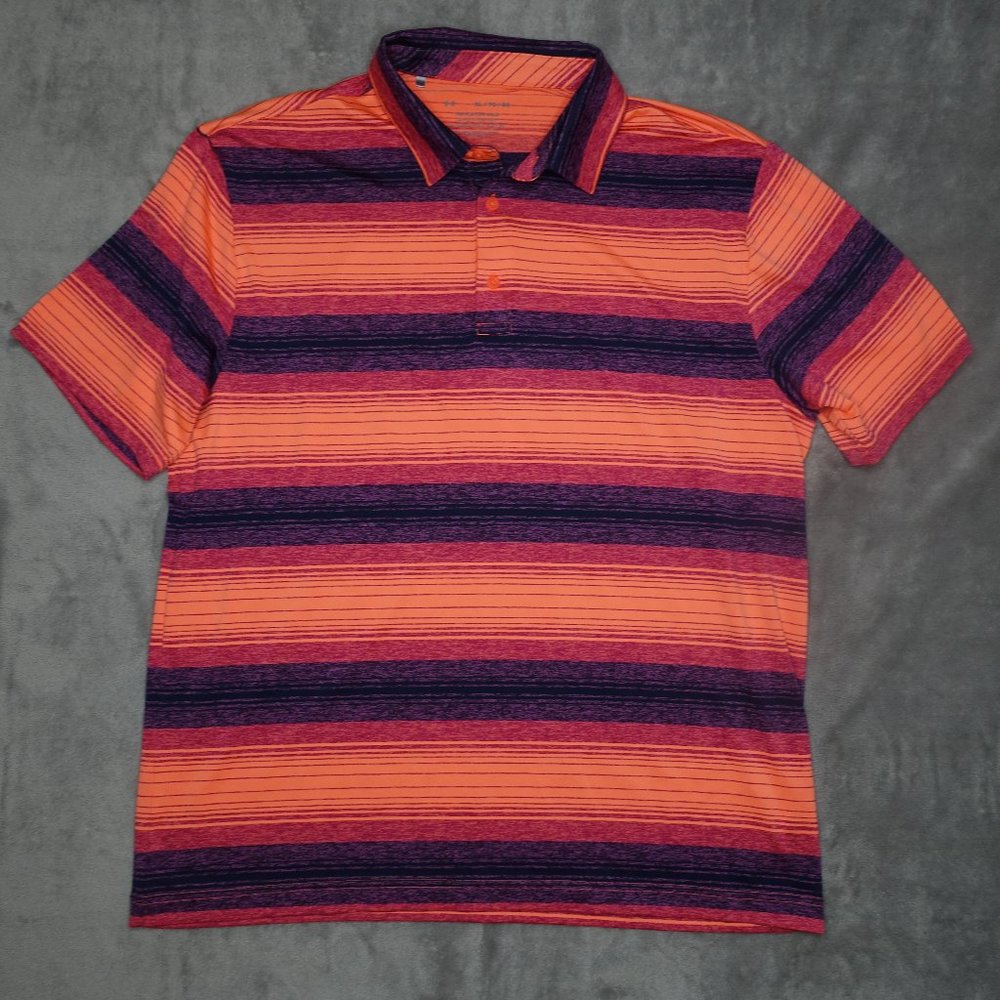 Under Armour The Playoff Polo Shirt Men's XL Orange Red Purple Blue